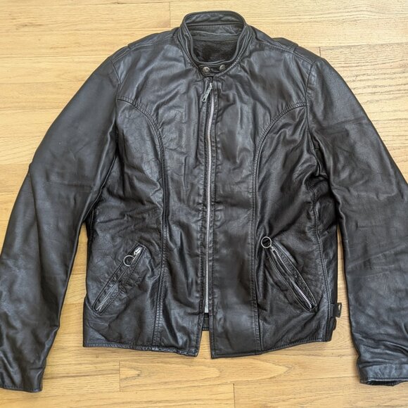 Vintage Brooks Black Leather Cafe Motorcycle Jacket Size 42 With Winter Liner - Picture 2 of 16